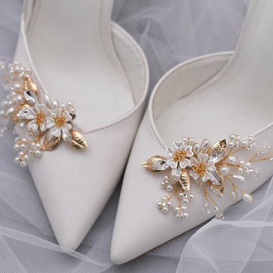 Set 2 Bridal Shoe Accessories Pearls Crystals Gold