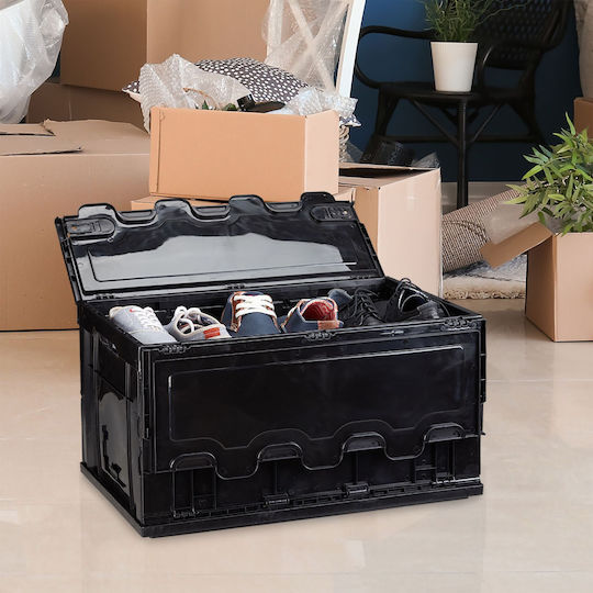 Relaxdays Plastic Storage Box with Lid Black 32.5x39.5x58.5cm