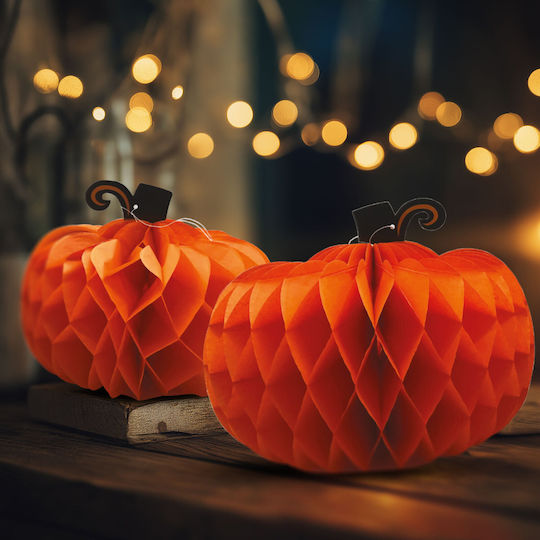 Lampion De Hârtie Portocaliu Tematică Halloween Dovleac 25 30 Cm Set 2 Bucăți Ușor De Asamblat