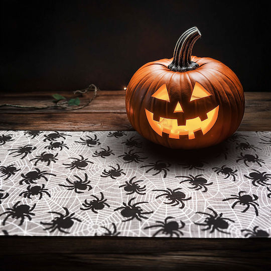 Halloween Table Runner 180x28 Cm White Black Spider Design
