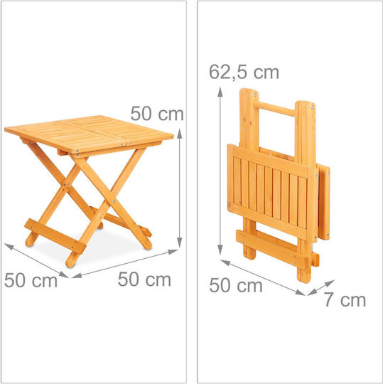Wooden Table for Small Outdoor Spaces Foldable Natural Wood Colour 50x50x50cm