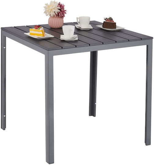 Plastic Table for Small Outdoor Spaces Foldable with Metal Frame Gray 74x78x78cm
