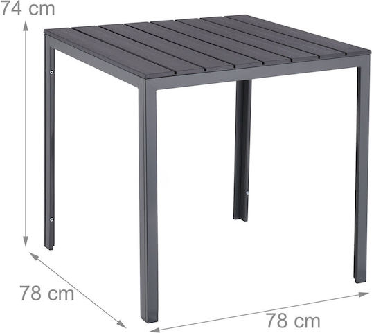 Plastic Table for Small Outdoor Spaces Foldable with Metal Frame Gray 74x78x78cm