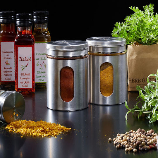 Relaxdays Gewürzgläser Inox Grau 6 Stück