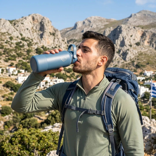 Cool'NMore Stainless Steel Thermos Bottle BPA Free 1.2lt Denim with Mouthpiece Loop Straw and Handle