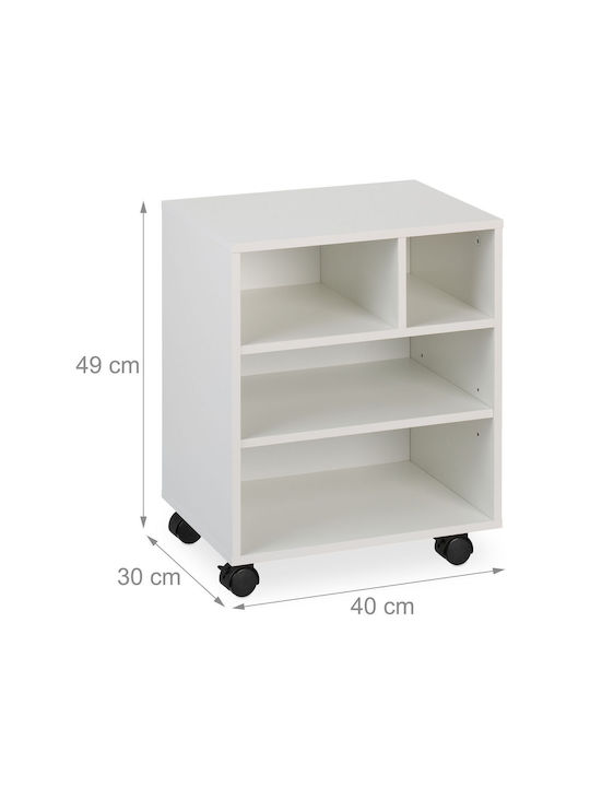Cabinet De Birou Din Lemn Cu Roți Alb, 40x30x49cm