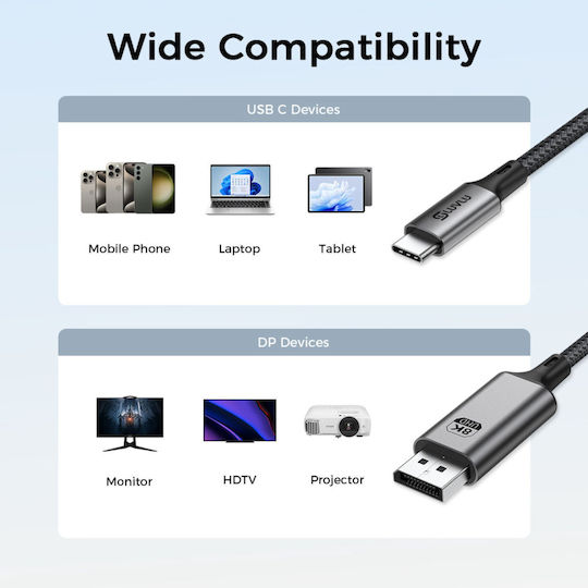 Luvlu Geflochtenes Video Kabel USB Typ-C Männlich - DisplayPort Schwarz 2m