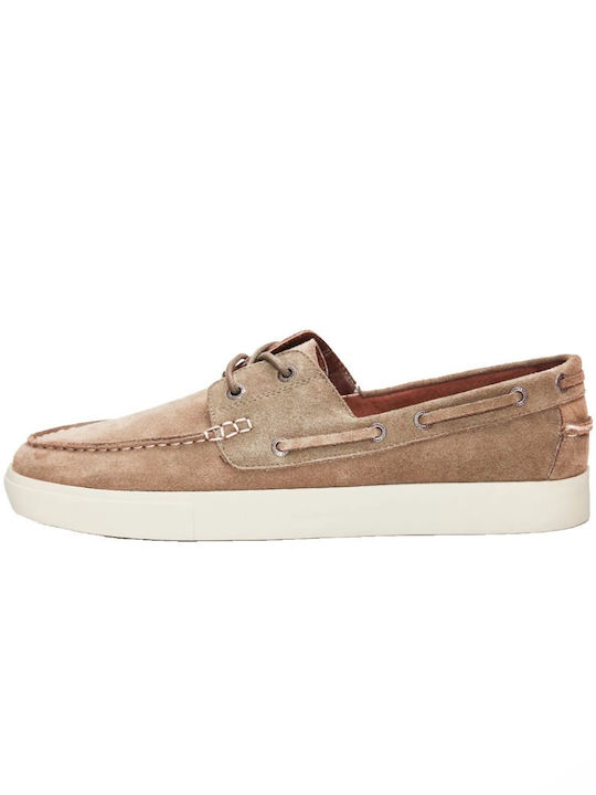 Suede Men's Boat Shoes in Beige Colour