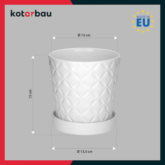 Kotarbau Γλάστρα Πήλινη White με Πιάτο 13x13εκ.