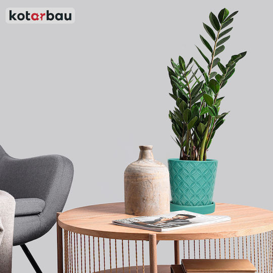 Kotarbau Σετ 2 Γλάστρες Πήλινες Turquoise με Πιάτο