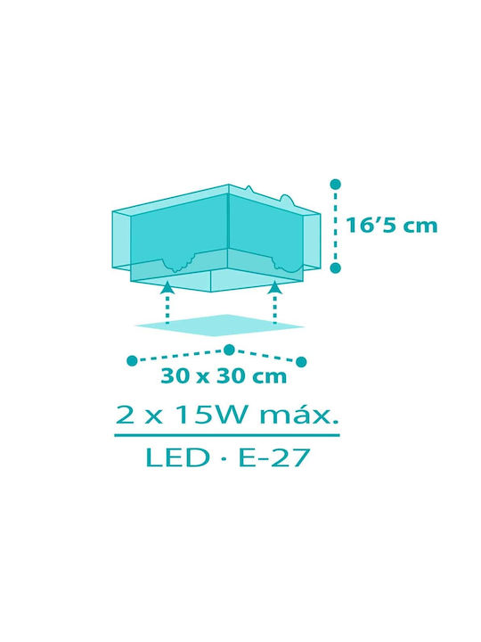 Ango Happy Jungle Single-Light Kids Ceiling Light Mount Ceiling Light Made of Plastic with E27 Socket Light Blue 30x30cm