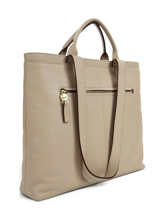 Leder Damen Schultertasche Taupe