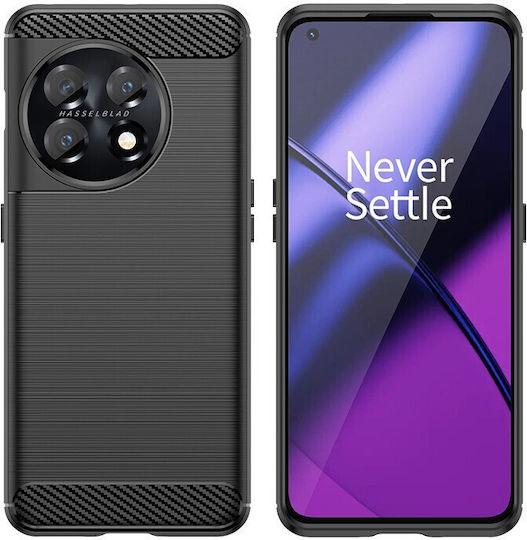 Husă Protectoare OnePlus 11 Flippy Moale TPU Silicon Textură Periată Șoc Rezistent Element Carbon Negru