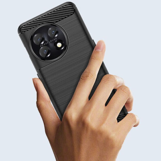 Husă Protectoare OnePlus 11 Flippy Moale TPU Silicon Textură Periată Șoc Rezistent Element Carbon Negru