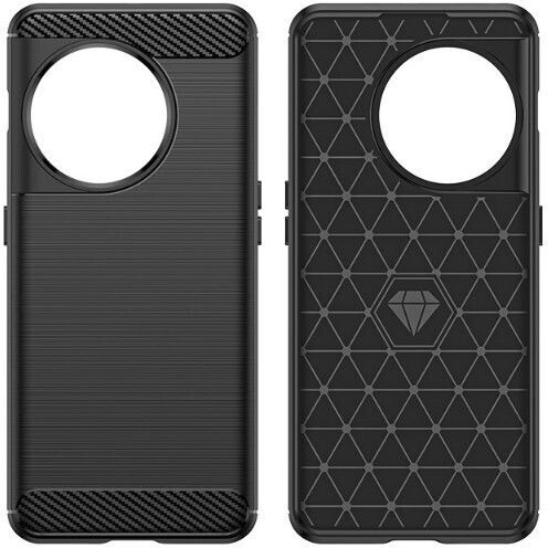 Husă Protectoare OnePlus 11 Flippy Moale TPU Silicon Textură Periată Șoc Rezistent Element Carbon Negru