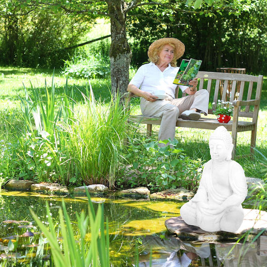 Relaxdays Gartendekorationen Buddha Statue 70x45x30cm Weiße Gartendekoration