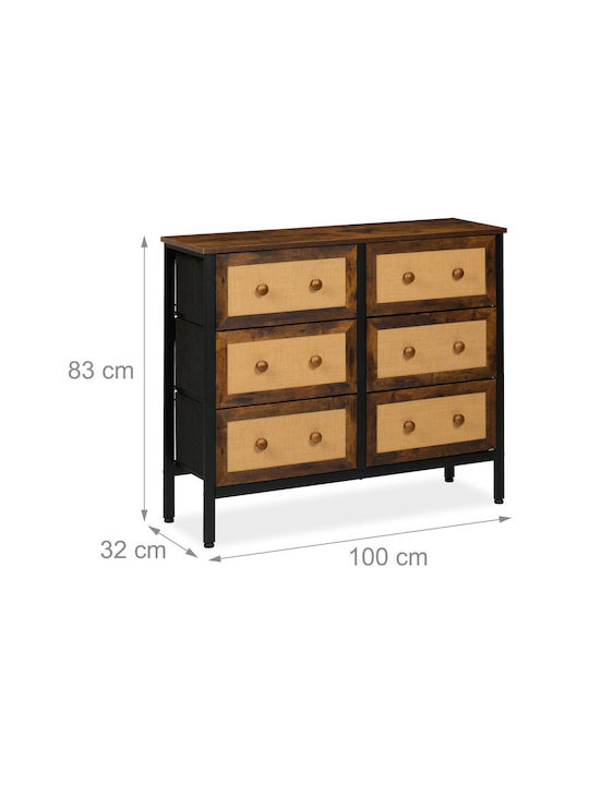 Sertar De Depozitare Din Lemn Metal Și Țesătură M100xL32xÎ83cm