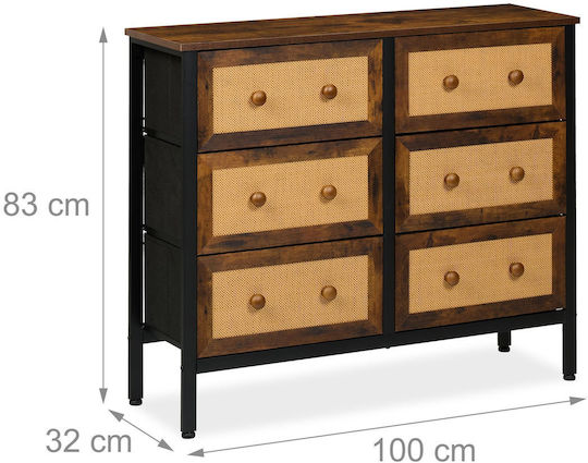 Sertar De Depozitare Din Lemn Metal Și Țesătură M100xL32xÎ83cm