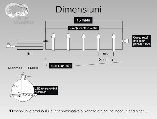 Alista Home Lustră Solară Ghirlandă 9W Roșie cu Telecomandă
