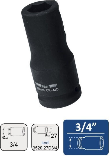 Adler Socket Impact 3/4" 27mm Long