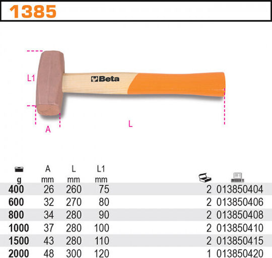 Beta Vorschlaghammer 600gr mit Holzgriff 013850406