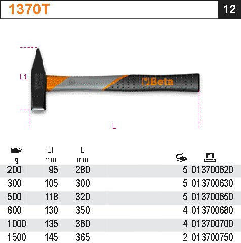 Beta Hammer 500gr with Plastic Handle 1370T/500