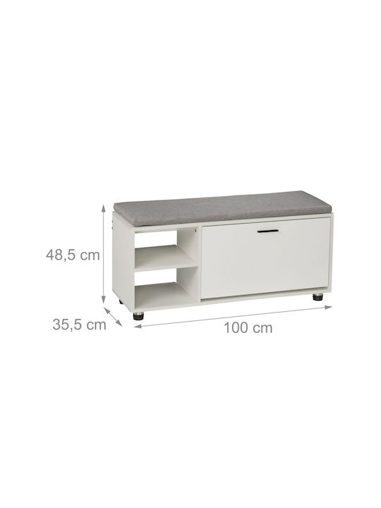 Mobilier Hol cu Suport pentru Pantofi Dulap și Bancă Alb Gri 100x35.5x48.5 cm