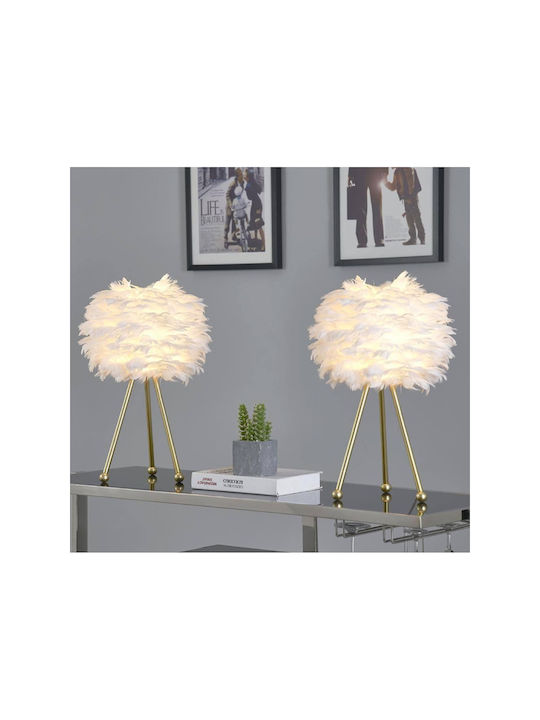 Modern Table Lamp Feather Metal Base White 40cm