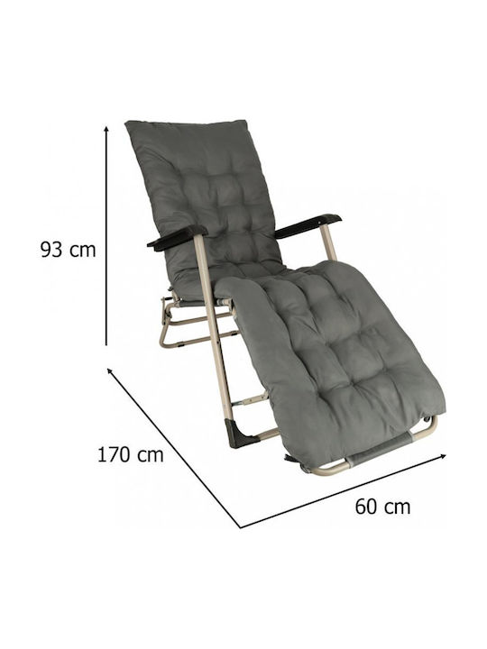 Aluminum Deckchair with Gray Pillow 170x75x13cm