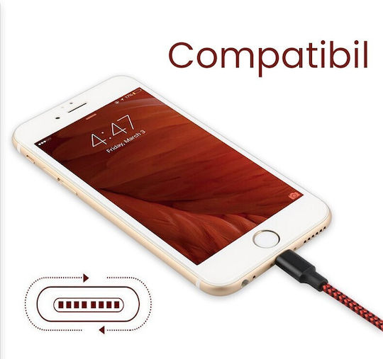 Телефонен Кабел За Данни Flippy USB To Lightning Кабел Съвместим С Iphone 2 М Дължина Триъгълен Плетен В 2 Цвята Червен Черен