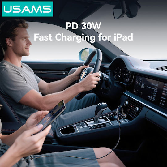 Usams CC322 Car Charger 30W Fast Charging with Ports 1xUSB 1xType-C Orange Colour