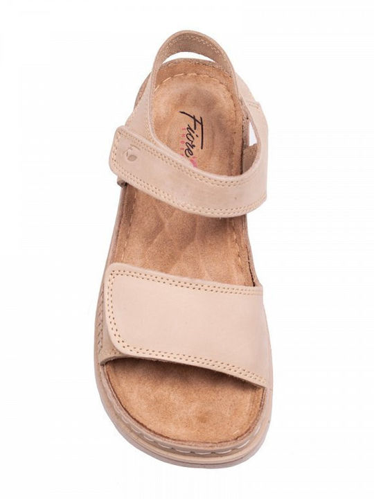 Leather Women's Flat Sandals Beige
