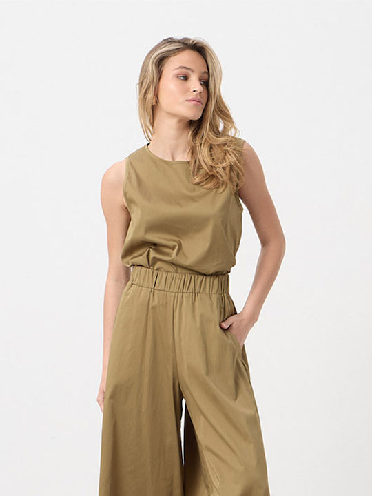 Women's Cotton Sleeveless Blouse Khaki