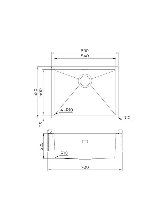 Helika Nova 100l Υποκαθήμενος Νεροχύτης Inox Μ59xΠ45cm Γκρι