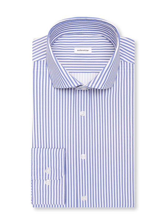 Long Sleeve Shirt in Narrow Fit Striped Blue