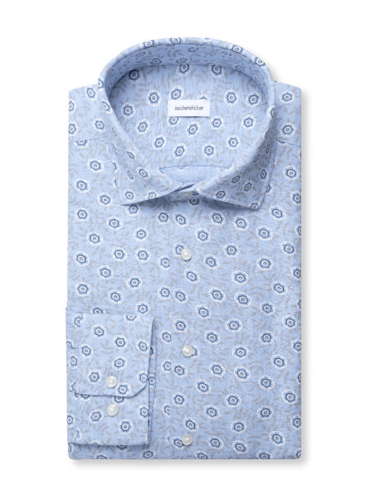 Long Sleeve Linen Shirt Open Blue