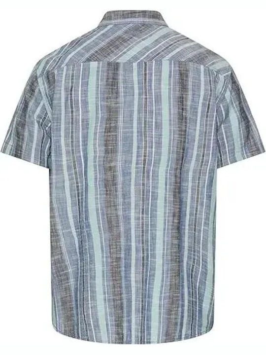 Short Sleeve Cotton Shirt in Regular Fit Striped Blue