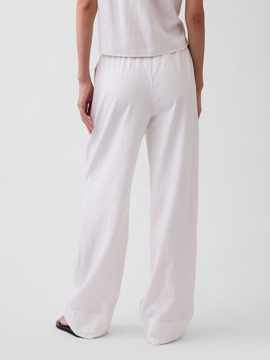 Damen Leinenhose mit Gummiband in Entspannte Passform Off-White