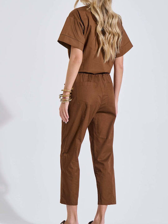 Women's Brown Kit with Trousers with Rubber Band in Loose Fit 10-180335-0