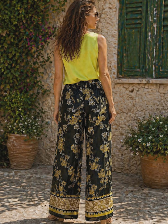 Women's Pantaloons with Rubber Band in Loose Fit Floral Black