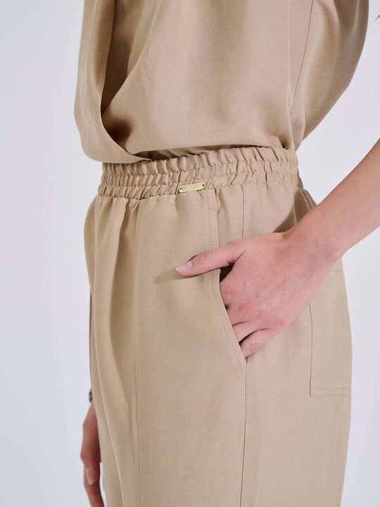 Damen Stoffhose mit Gummiband Beige