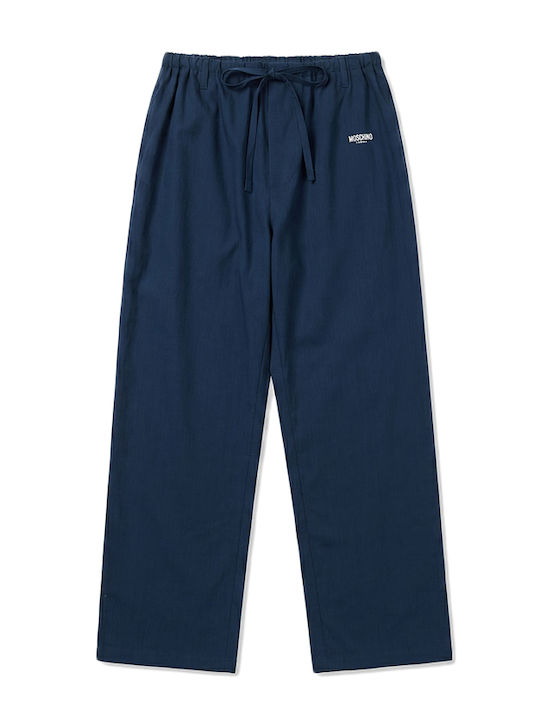 Women's Fabric Trousers with Rubber Band in Straight Leg Style Blue