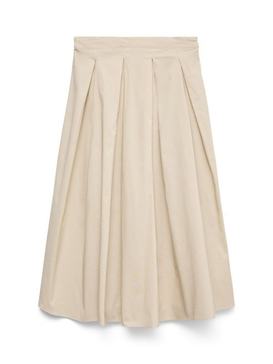 High Waist Midi Skirt Beige