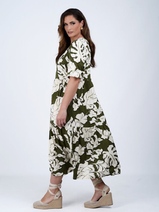 Summer Midi Dress for Wedding - Christening Olive Green