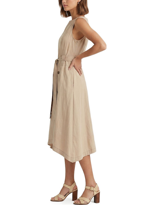 Sommer Midi Hemdkleid Beigefarbe