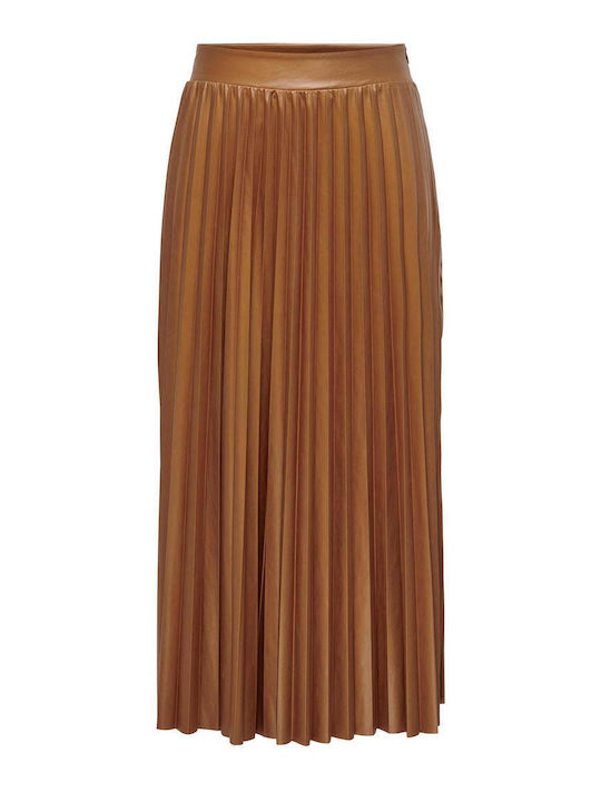 Anina Leather Pleated High-waisted Maxi Skirt Tabac Brown