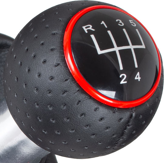 Audi A3 I 8l 96-03 Black Gear Shift Knob + Black Gaiters Red Thread Red Ring 5 Speed Reverse On Top