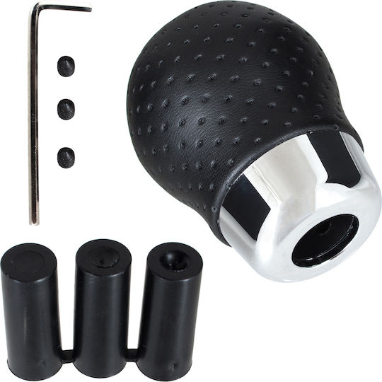 Universal Gear Shift Knob Black Leather + Chrome 5 Speeds