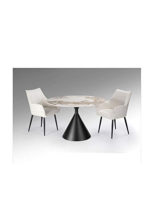 Pandora Round Dining Table with Marble Surface Black 120x120cm