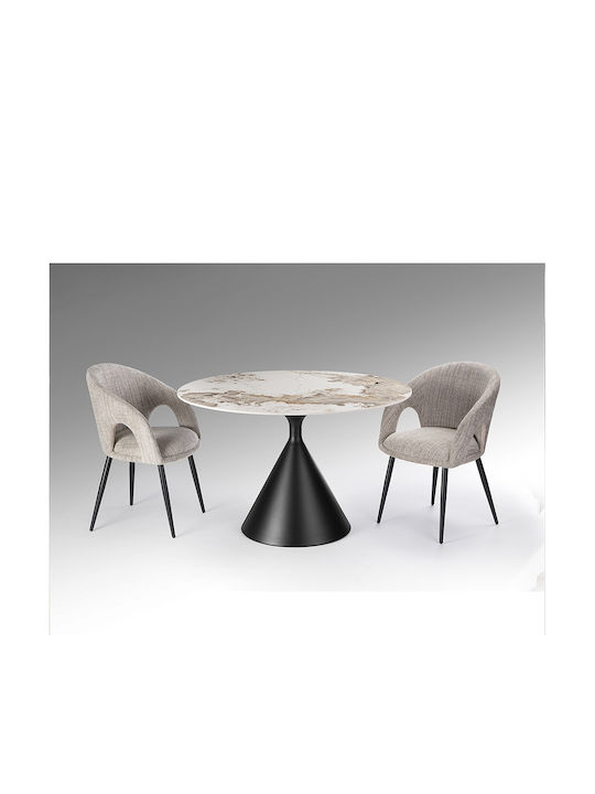 Pandora Round Dining Table with Marble Surface Black 120x120cm
